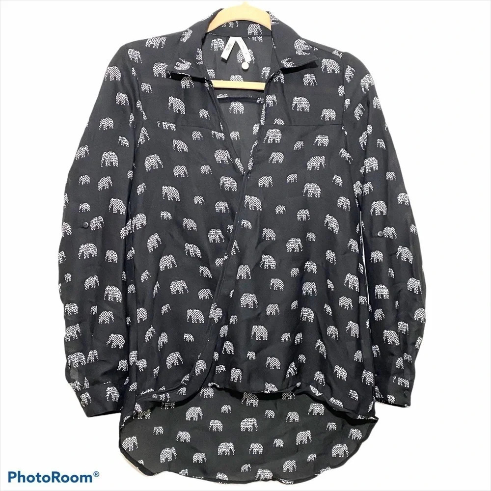 Truth Nyc Novelty Elephant Print Faux Wrap Blouse